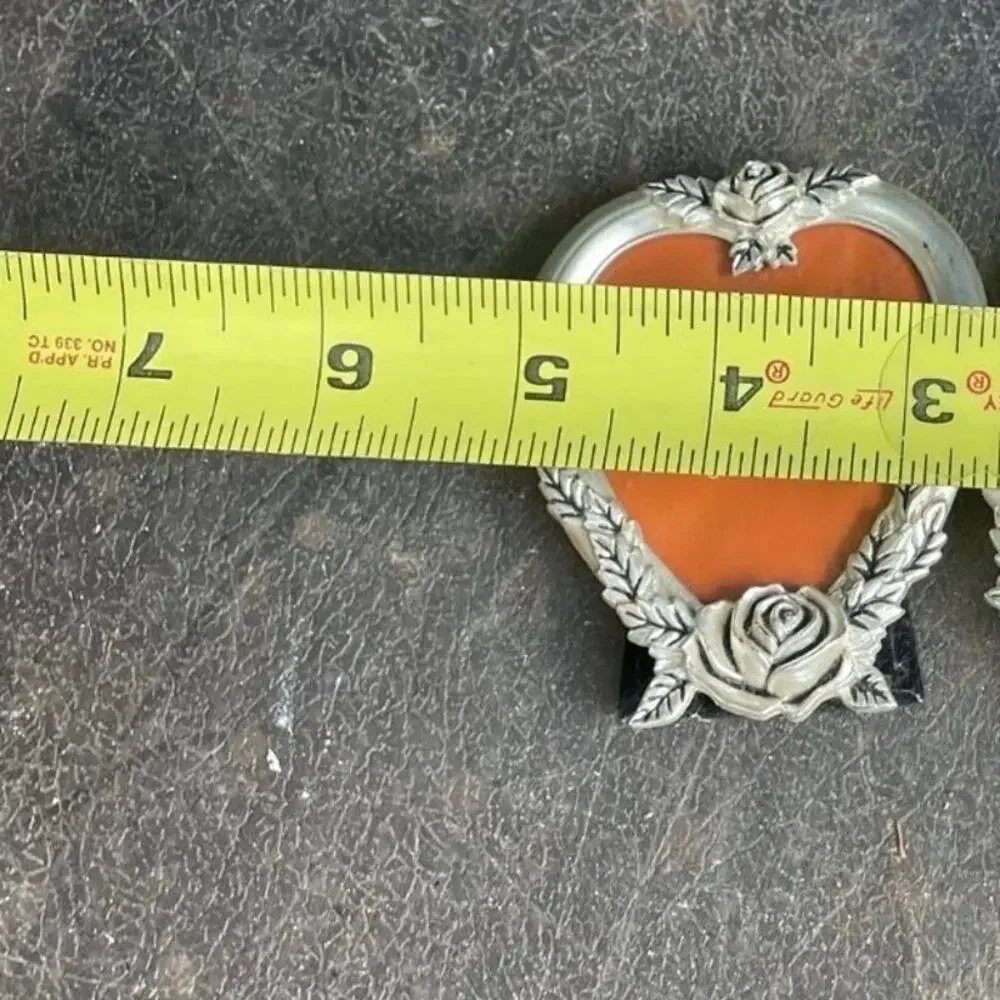VTG Ornate Silver Plate Oval Heart Picture Frame Satin Rose Godinger Standing